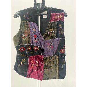 White Stag Boho Patchwork Embroidered Velvet Vest Women L Cottagecore Whimsigoth